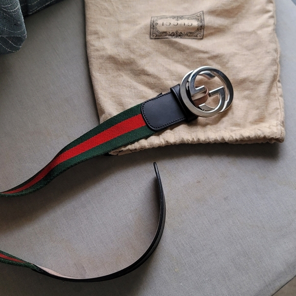 Men size 90-36 Gucci Web Belt with G Buckle - Picture 6 of 9